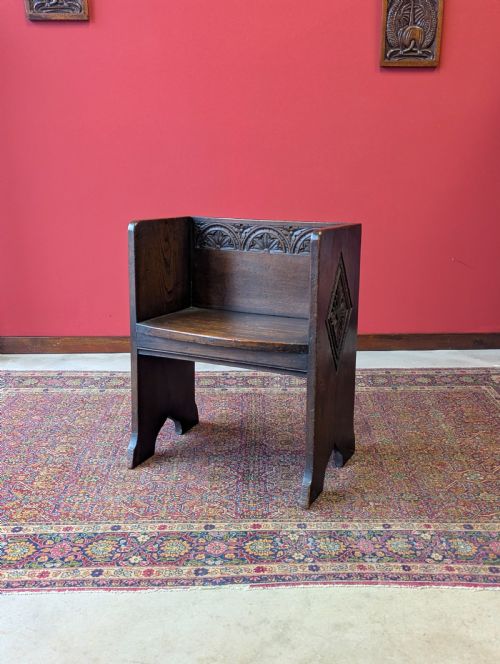 Antique Victorian Oak Prayer Bench / Small Hall Chair