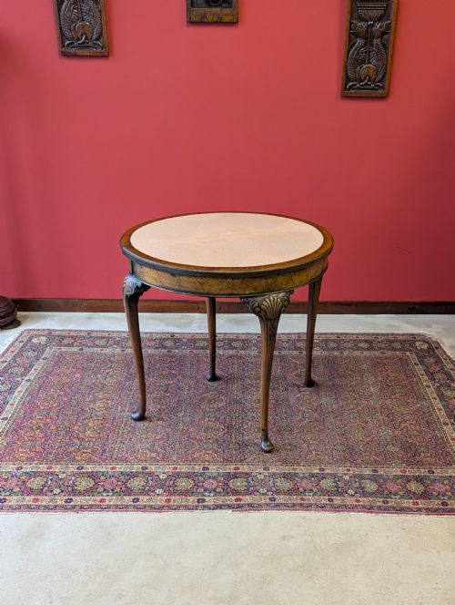 fig 1. 1930’s Burr Walnut Fold Over Demilune Card Table