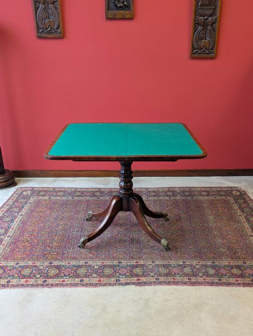 ANTIQUE 19TH CENTURY MAHOGANY FOLD OVER PEDESTAL CARD TABLE - ADDITIONAL PHOTO 1