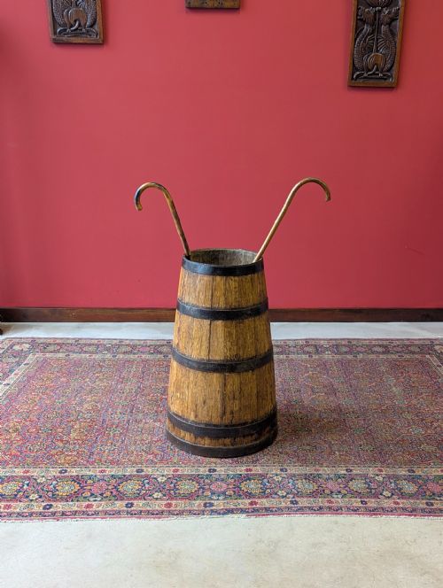 ANTIQUE MID 19TH CENTURY OAK BARREL STICK STAND - ADDITIONAL PHOTO 5