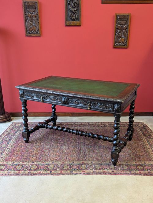 Antique Victorian Carved Oak Library Table by Heals