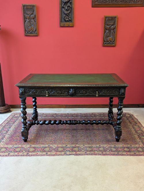 fig 1. Antique Victorian Carved Oak Library Table by Heals