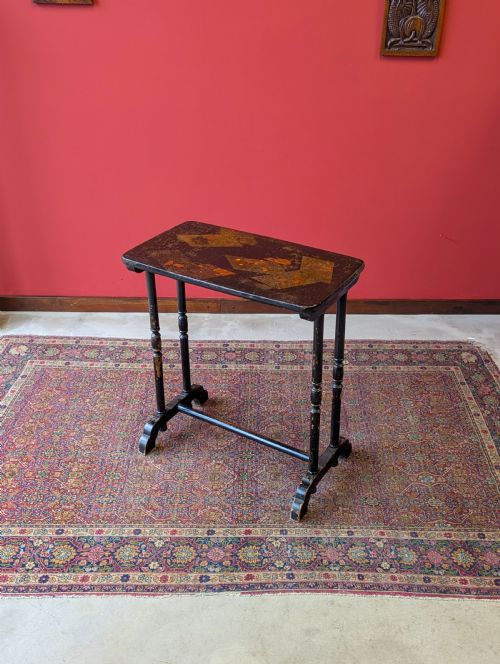 Antique Victorian Black Lacquer Chinoiserie Occasional Table C.1870