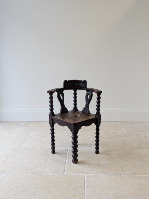 fig 1. Antique Victorian Carved Oak Bobbin Corner Chair c.1890