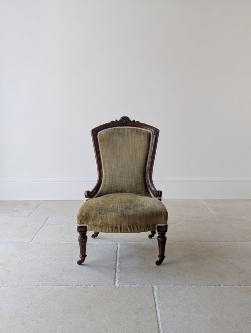 fig 1. Antique Victorian Walnut Low Bedroom Chair c.1870