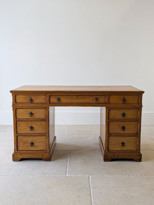 fig 1. Antique Victorian Aesthetic Movement Solid Ash Pedestal Desk c.1880