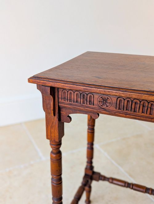 fig 1. Antique Victorian Oak Jacobean Revival Occasional Table c.1890