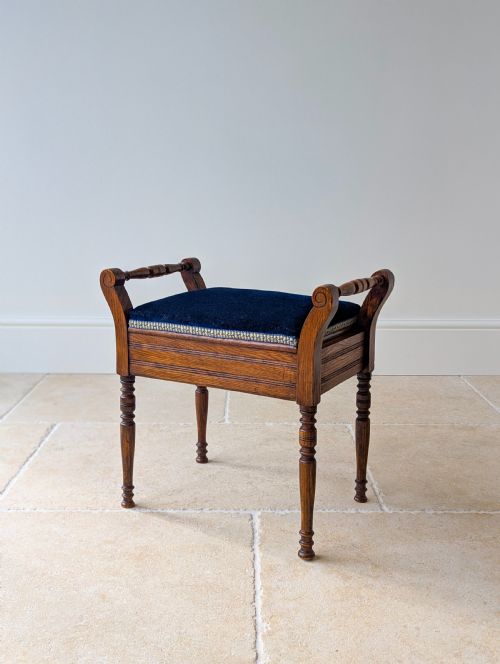 Antique Victorian Golden Oak Piano Stool with Storage C.1890