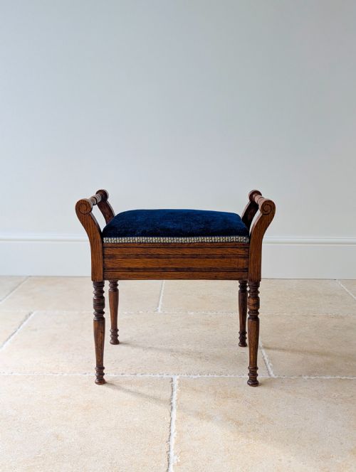 fig 1. Antique Victorian Golden Oak Piano Stool with Storage c.1890