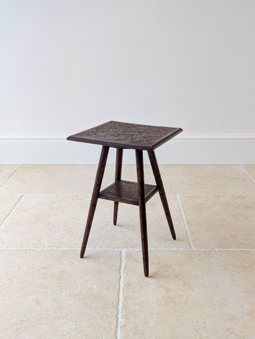 Antique Arts & Crafts Carved Oak Occasional Table C.1900