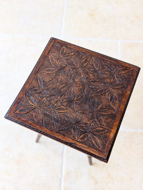 fig 1. Antique Arts & Crafts Carved Oak Occasional Table c.1900