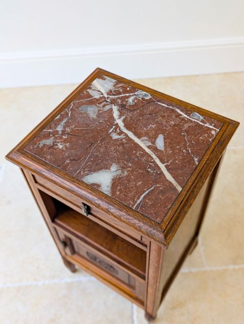 fig 1. Antique French Oak Bedside Cabinet with Marble Top c.1900