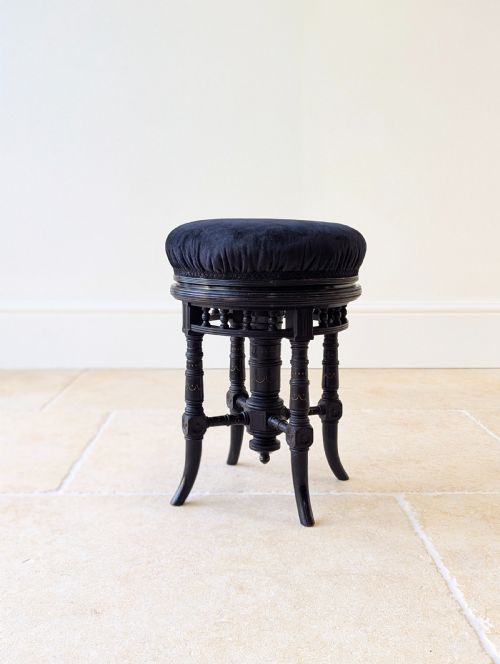 fig 2. Antique Victorian Ebonised Aesthetic Movement Adjustable Piano Stool c.1880