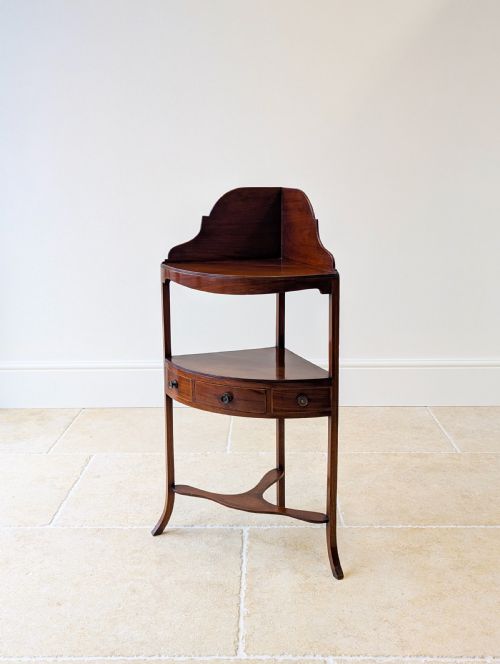 fig 1. Antique Edwardian Sheraton Revival Mahogany Corner Table c.1900