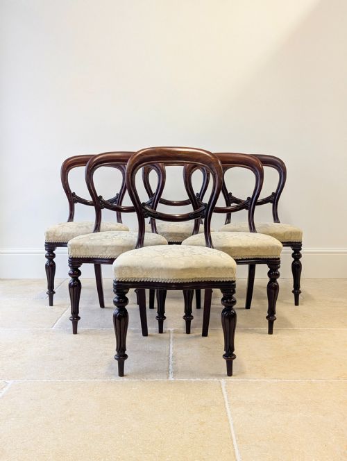 fig 1. Set of Six Antique Victorian Mahogany Balloon Back Dining Chairs c.1860