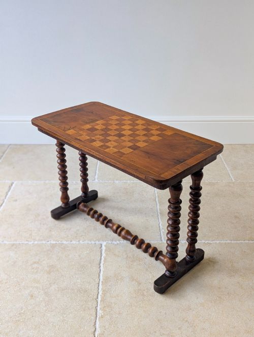 Antique Victorian Walnut Bobbin Chess / Games Table C.1880