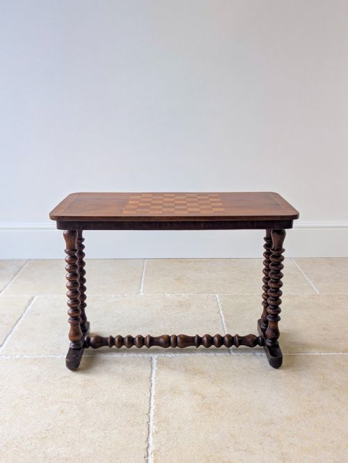 fig 1. Antique Victorian Walnut Bobbin Chess / Games Table c.1880