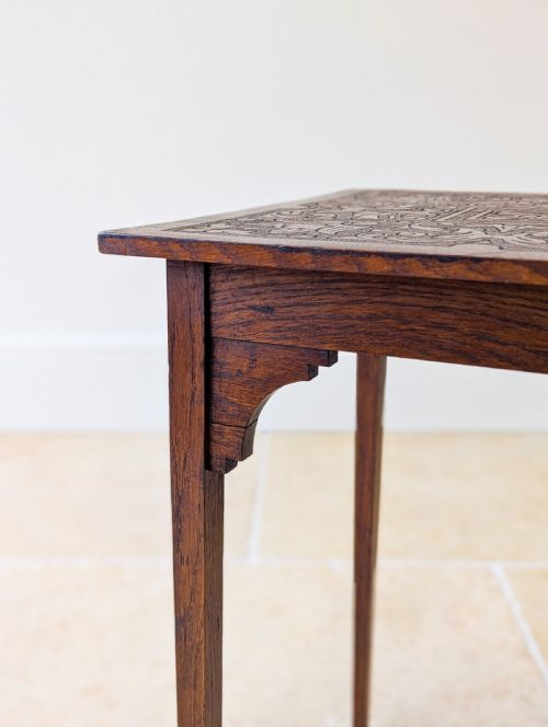 ANTIQUE ARTS CRAFTS CARVED OAK OCCASIONAL TABLE C1900 - ADDITIONAL PHOTO 3