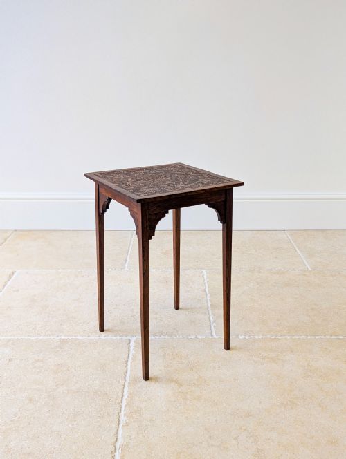 ANTIQUE ARTS CRAFTS CARVED OAK OCCASIONAL TABLE C1900 - ADDITIONAL PHOTO 4