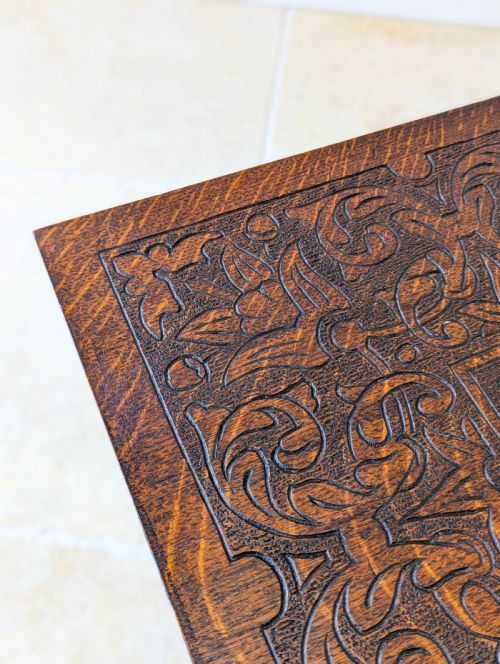 ANTIQUE ARTS CRAFTS CARVED OAK OCCASIONAL TABLE C1900 - ADDITIONAL PHOTO 5
