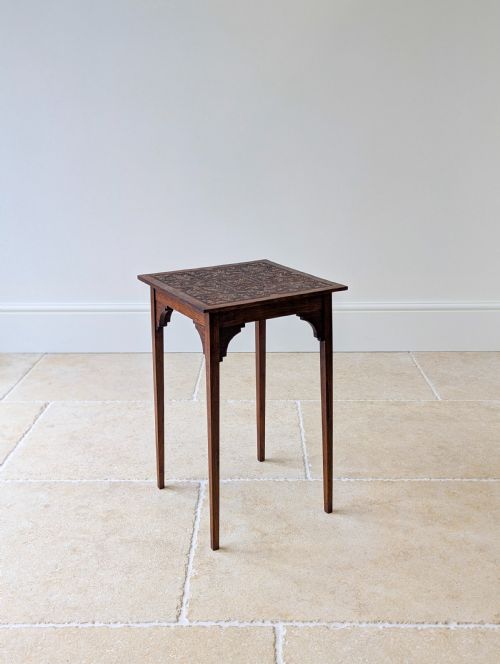 ANTIQUE ARTS CRAFTS CARVED OAK OCCASIONAL TABLE C1900 - ADDITIONAL PHOTO 6