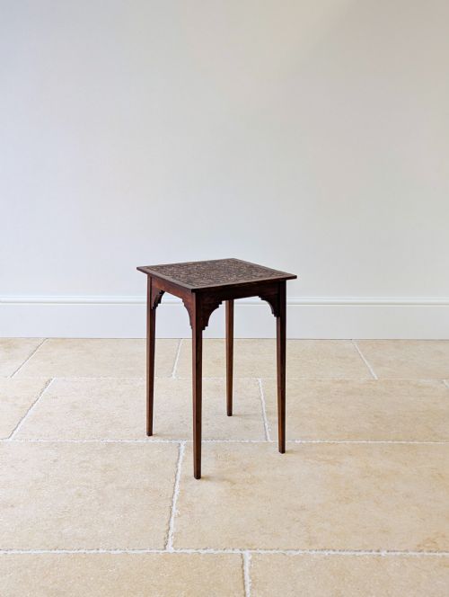 ANTIQUE ARTS CRAFTS CARVED OAK OCCASIONAL TABLE C1900 - ADDITIONAL PHOTO 8