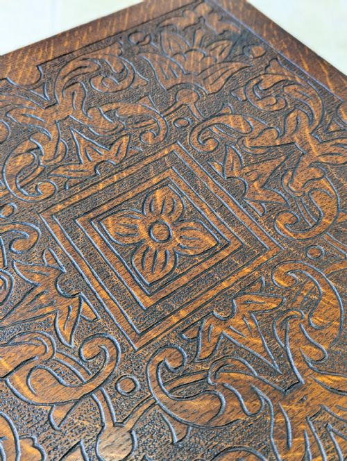 ANTIQUE ARTS CRAFTS CARVED OAK OCCASIONAL TABLE C1900 - ADDITIONAL PHOTO 9