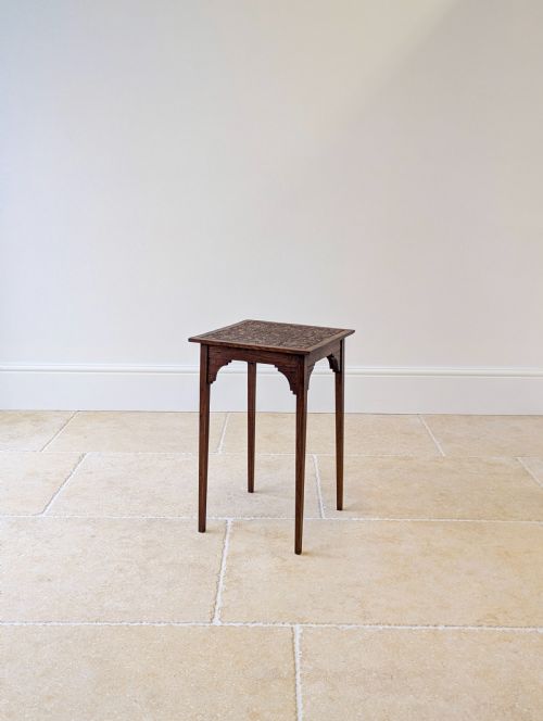 ANTIQUE ARTS CRAFTS CARVED OAK OCCASIONAL TABLE C1900 - ADDITIONAL PHOTO 10