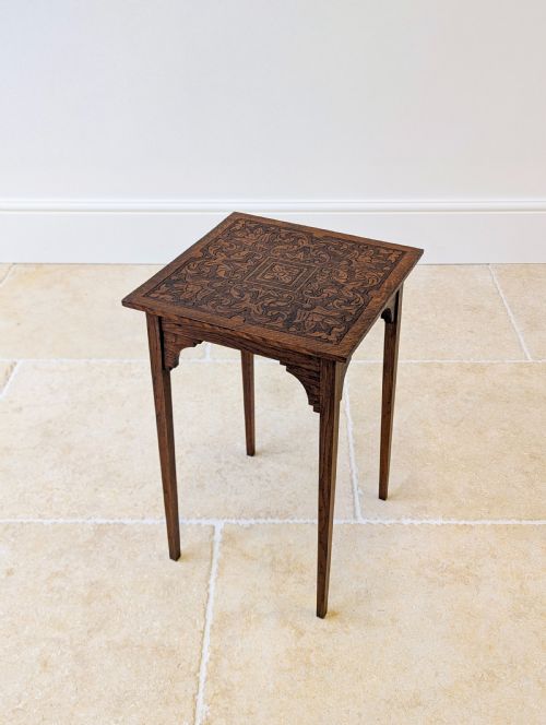 ANTIQUE ARTS CRAFTS CARVED OAK OCCASIONAL TABLE C1900 - ADDITIONAL PHOTO 11