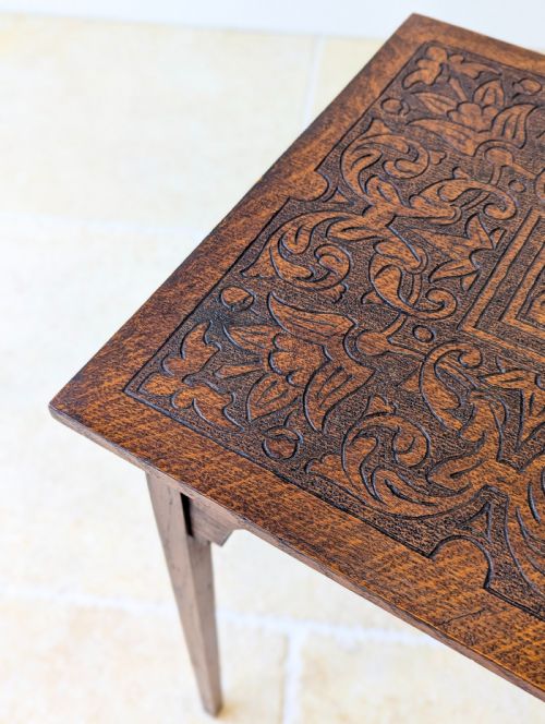 ANTIQUE ARTS CRAFTS CARVED OAK OCCASIONAL TABLE C1900 - ADDITIONAL PHOTO 13