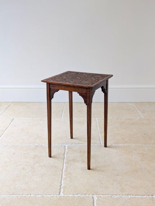 ANTIQUE ARTS CRAFTS CARVED OAK OCCASIONAL TABLE C1900 - ADDITIONAL PHOTO 14