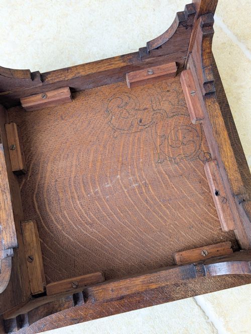 ANTIQUE ARTS CRAFTS CARVED OAK OCCASIONAL TABLE C1900 - ADDITIONAL PHOTO 15
