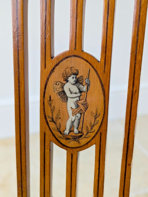 ANTIQUE VICTORIAN SATINWOOD LYREBACK ELBOW CHAIR C1890 - ADDITIONAL PHOTO 4