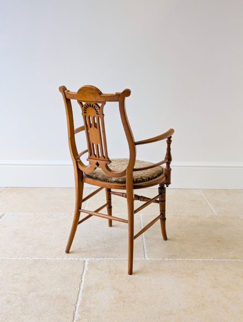 ANTIQUE VICTORIAN SATINWOOD LYREBACK ELBOW CHAIR C1890 - ADDITIONAL PHOTO 17