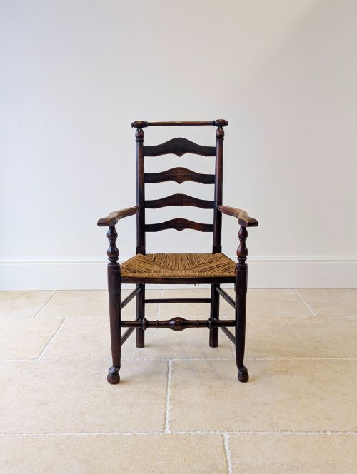 ANTIQUE VICTORIAN COUNTRY ASH LADDERBACK ARMCHAIR C1890 - ADDITIONAL PHOTO 1