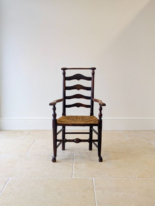 ANTIQUE VICTORIAN COUNTRY ASH LADDERBACK ARMCHAIR C1890 - ADDITIONAL PHOTO 4