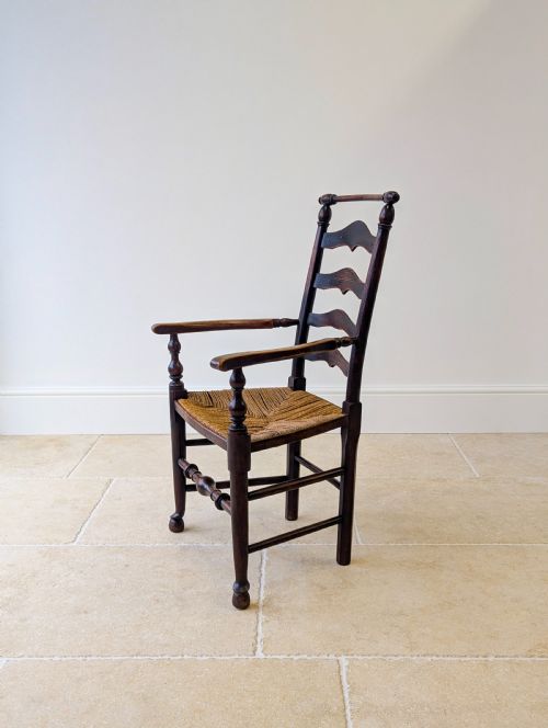 ANTIQUE VICTORIAN COUNTRY ASH LADDERBACK ARMCHAIR C1890 - ADDITIONAL PHOTO 8