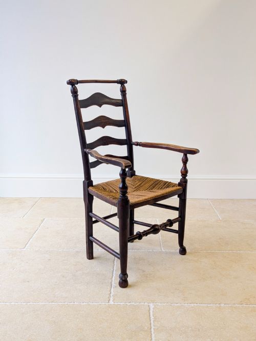 ANTIQUE VICTORIAN COUNTRY ASH LADDERBACK ARMCHAIR C1890 - ADDITIONAL PHOTO 10