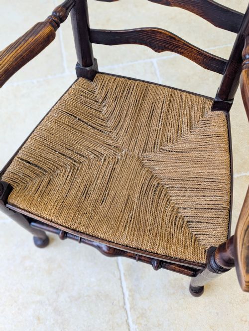 ANTIQUE VICTORIAN COUNTRY ASH LADDERBACK ARMCHAIR C1890 - ADDITIONAL PHOTO 11