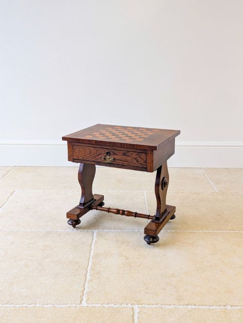 Antique Victorian Rosewood Games Table with Chess Table Top C.1890