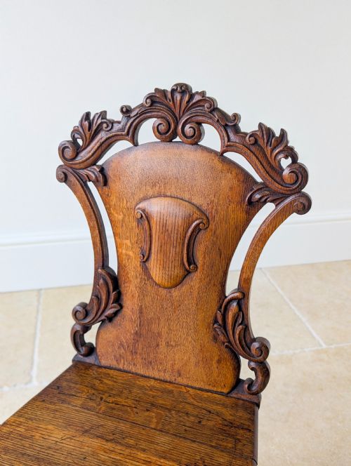 PAIR OF ANTIQUE VICTORIAN OAK HALL CHAIRS C1870 - ADDITIONAL PHOTO 3