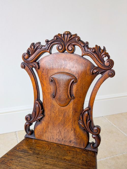 PAIR OF ANTIQUE VICTORIAN OAK HALL CHAIRS C1870 - ADDITIONAL PHOTO 11