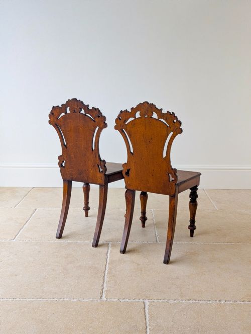 PAIR OF ANTIQUE VICTORIAN OAK HALL CHAIRS C1870 - ADDITIONAL PHOTO 16