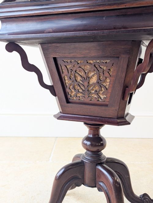 ANTIQUE VICTORIAN ROSEWOOD SEWING READING TABLE C1850 - ADDITIONAL PHOTO 15