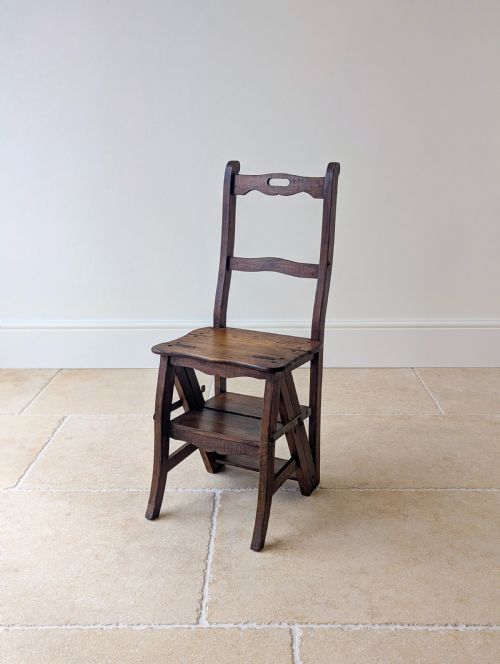 Antique Victorian Oak Metamorphic Library Chair / Steps C.1895