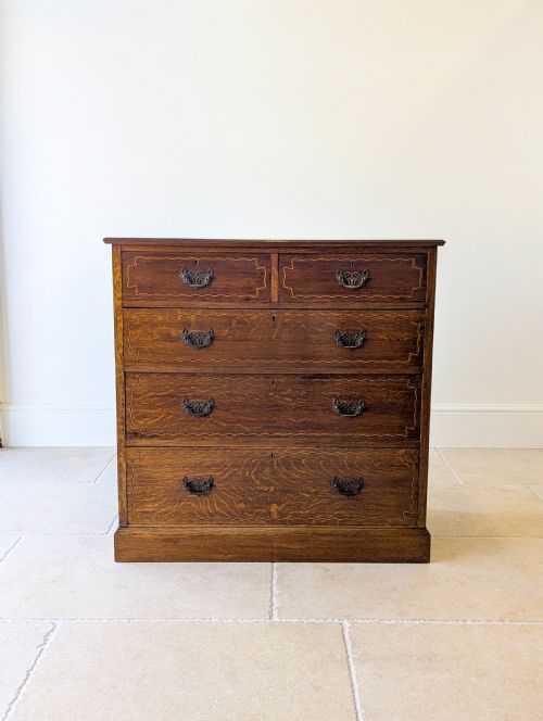 ANTIQUE EDWARDIAN OAK CHEST OF DRAWERS C1910 - ADDITIONAL PHOTO 2