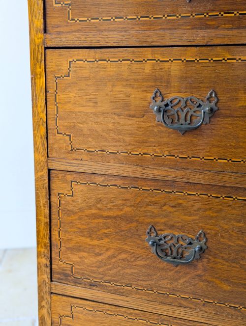 ANTIQUE EDWARDIAN OAK CHEST OF DRAWERS C1910 - ADDITIONAL PHOTO 5