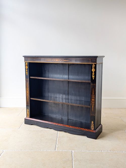 ANTIQUE VICTORIAN EBONISED OPEN BOOKCASE C1870