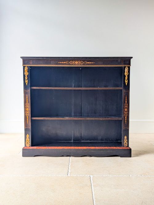 ANTIQUE VICTORIAN EBONISED OPEN BOOKCASE C1870 - ADDITIONAL PHOTO 1