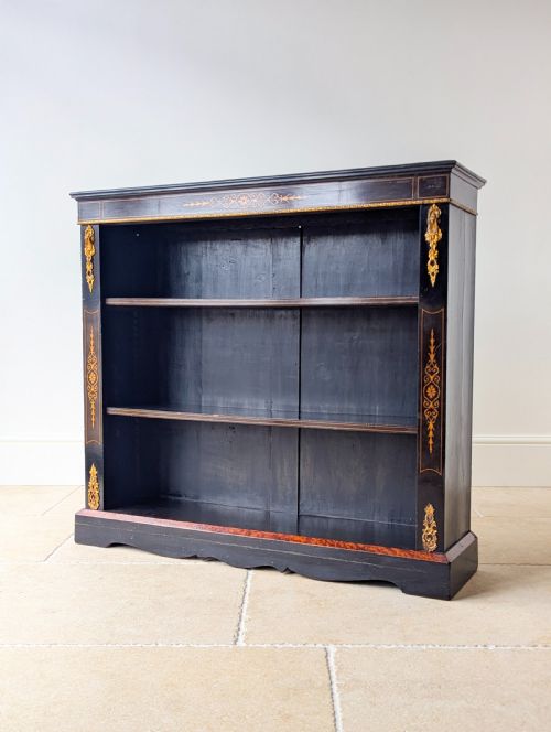 ANTIQUE VICTORIAN EBONISED OPEN BOOKCASE C1870 - ADDITIONAL PHOTO 4